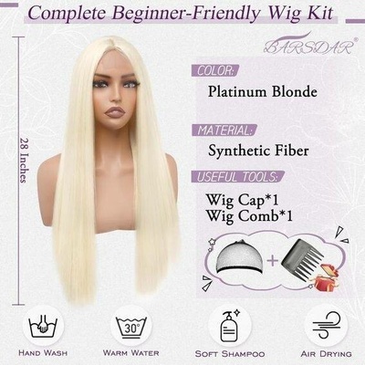 Barsdar Dlouhá rovná platinovo blond paruka