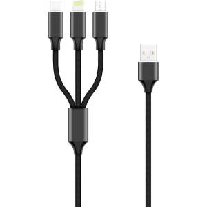 Forever Кабел Forever - 3 в 1, Micro USB/Lightning/USB-C, 1.2 m, черен (GSM106369)