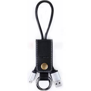 REMAX Кабел за данни micro USB, Remax RC-034I, ключодържател, естествена кожа, Черен - 14341