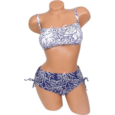 Дамски бански в бяло и синьо с корали и камъчета