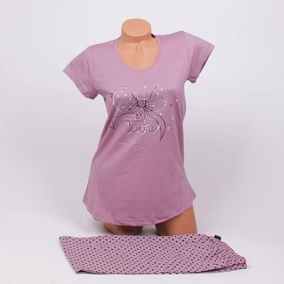 Памучна пижама в лилав цвят с апликация на панделка