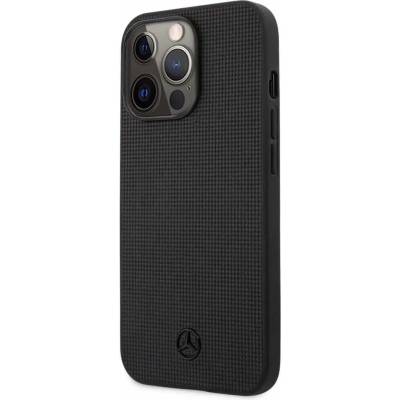 Mercedes-Benz Genuine Leather Meshed Hard Case - дизайнерски кожен кейс (естествена кожа) за iPhone 13 Pro Max (черен)