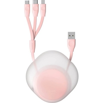 Baseus Универсален USB кабел с Lightning, microUSB и USB-C конектори (80 см) - Baseus Lets Go Little Reunion One-Way Stretchable 3-in-1 USB Cable (розов) (CAMLT-TY24)