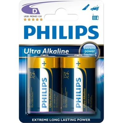 Philips Батерии алкални Рhilips Ultra LR20(D), 1.5V, 2 бр (LR20E2B)