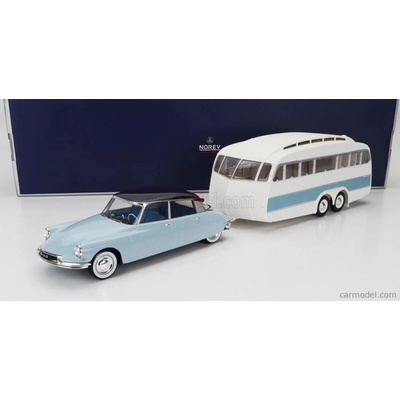 Norev Citroen Ds19 With Roulotte 1960 Modrá Bílá 1:18