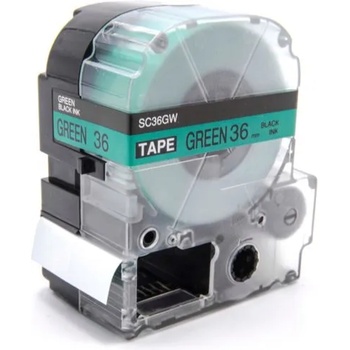 Compatible Epson LK-SC36GW, 36mm x 9m, черен печат / зелен фон, съвместима лента (LKSC36GW)
