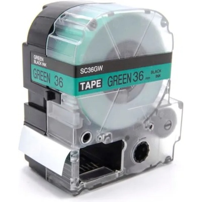 Compatible Epson LK-7GBP, SC36GW, 36mm x 9m, черен печат / зелен фон, съвместима лента (LKSC36GW)