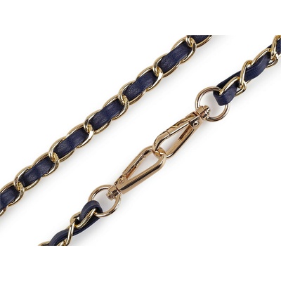 Koženkový popruh / ucho s řetízkem a karabinami, na kabelky a mobilní telefony šíře 2 cm - modrá tmavá zlatá – Zbozi.Blesk.cz