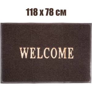  118 х 78 см кафява изтривалка с полиетиленови влакна и надпис welcome