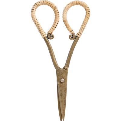 Nůžky s ratanovou rukojetí Ib Laursen Scissors D.17,8 cm - Ib Laursen Kovové nůžky Rattan Handle, zlatá barva, kov