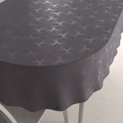 Biante Sametový oválný ubrus Isabela IBL-003 Rose Gold trojúhelníky na šedém 120x200 cm