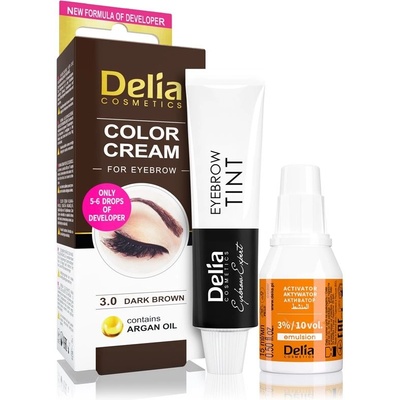 Delia Cosmetics Argan Oil farba na obočie 3.0 Dark Brown 15 ml