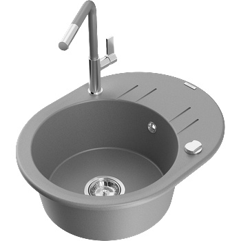 Mexen Kevin гранитна мивка с 1 камера с отцедник и кухненски смесител Flora, сива - 6517-71-670401-06 (6517-71-670401-06)