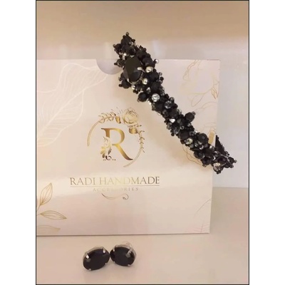 Radi handmade Диадема за коса и обици с черни камъни и кристали (344)