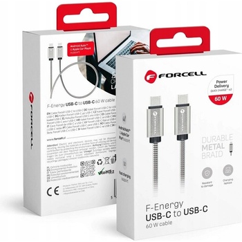 Forcell C237 USB-C na USB-C QC4.0 3A/20V PD60W, 1m, stříbrný