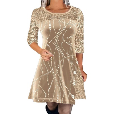 Блестяща рокля с пайети, бежова