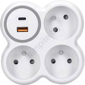 Solight P106C-PD20 - Разклонител 3x 16A + бързо USB зарядно A+C 20W (SL1744)