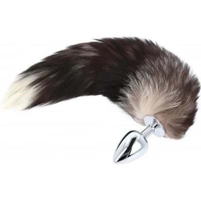 Live Метален анален разширител с пухкава кафяво - бяла опашка размер l