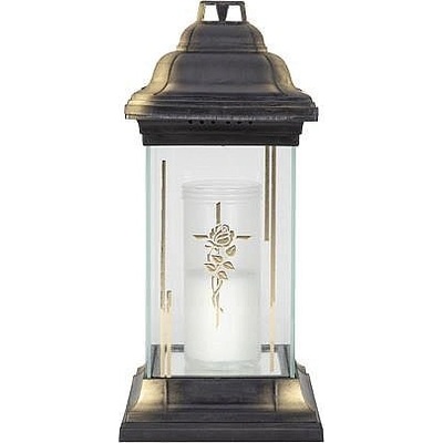 Lampa hřbitovní KŘÍŽ RŮŽE skleněná bílá 115g 14x14x31cm
