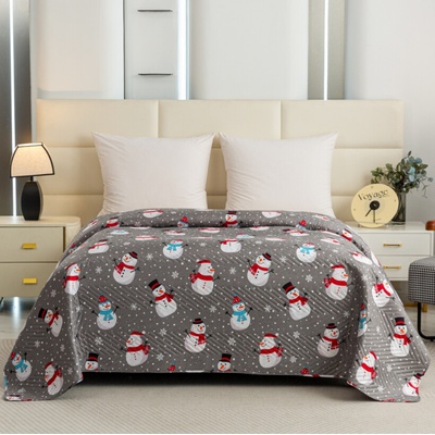 Textilomanie Prehoz na posteľ HAPPY SNOWMAN, sivý 200 x 220 cm
