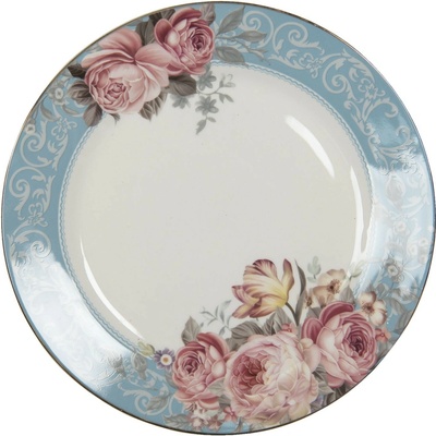 Clayre & Eef Porcelánový jedálenský tanier so zlatou linkou Peony Rosé 26 x 2 cm