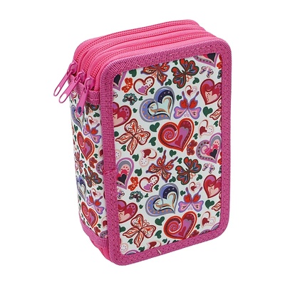 Несесер 3 ципа Лукс, розов със сърца