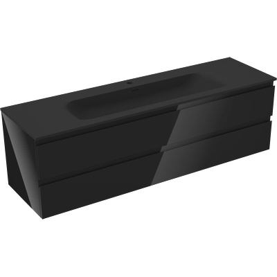 Orio шкаф за баня 160 см с мивка Vela, 2 чекмеджета, черен гланц/черен мат (91A10-16047-2-BFF70-W23M71)