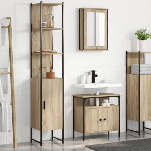 vidaXL Комплект мебели за баня 3 бр. Сонома дъб 33 x 33 x 185, 5 см (3399399)