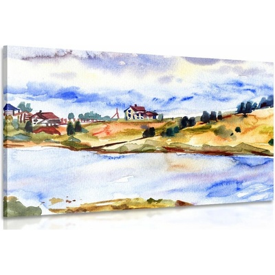 Obraz vesnička u řeky - 120x80