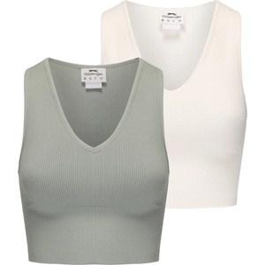 Slazenger 2pk Croptank Womens - Green/Sugar