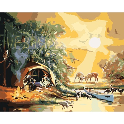 ZUTY Malování podle čísel KEMPOVÁNÍ U JEZERA D RUSTY RUST Rozměr 80 x 100 cm Rámování bez rámu a bez vypnutí plátna