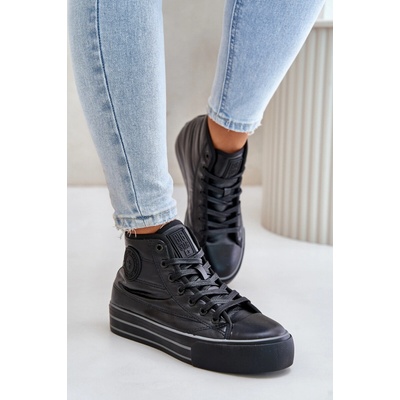 Big Star Shoes Zateplené dámské tenisky na platformě černá šedá