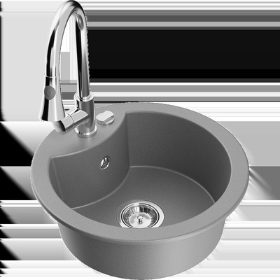 Diego кухненска мивка от гранит с 1 отделение и кухненски смесител Elia, сив - 6512-71-670101-00 (6512-71-670101-00)