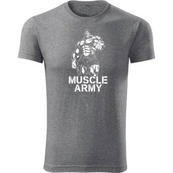 DRAGOWA Фитнес тениска с къс ръкав Muscle Army Man, сива, 180 г/м2 (4198)