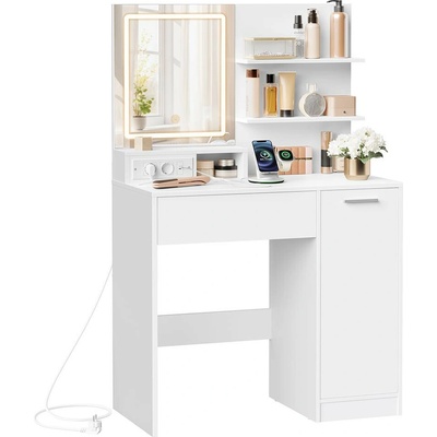 Songmics toaletný stolík Vasagle Cimo so zrkadlom a led osvetlením 80 cm biely