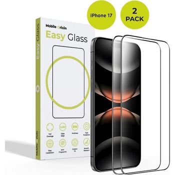 Mobile Origin 2 броя калени стъклени защитни покрития за дисплея на iPhone 17 - Mobile Origin EasyGlass Full Cover Tempered Glass 2 Pack (черен-прозрачен) (FRL-EG-i17-2pk)