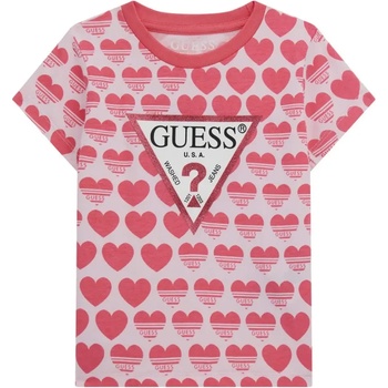 GUESS Памучна тениска с цикламени сърца за мини момиче и голямо лого Guess