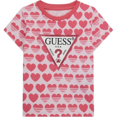 GUESS Памучна тениска с цикламени сърца за мини момиче и голямо лого Guess