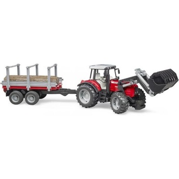 BRUDER 02046 Massey Ferguson 7480 с челен товарач и транспортьор за дърва