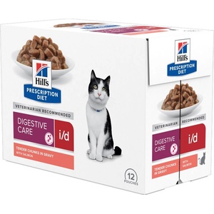 Hill's Hill s Prescription Diet i/d Грижа за храносмилането пакет за котки сьомга 12 x 85 г
