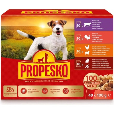 Propesko Dog Консерва говеждо/пуйка/пиле-ягне/заек-морков в сос 40 x 100 г