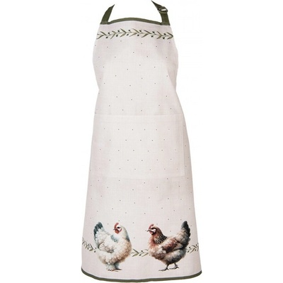 Clayre & Eef Béžová bavlněná zástěra se slepičkami Barnyard Chicken