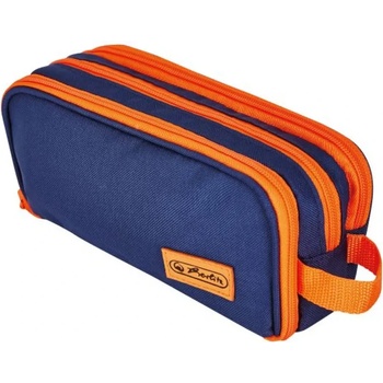 Herlitz Ученически несесер празен, двоен, 3 ципа, neon, синьо/оранжево - Herlitz