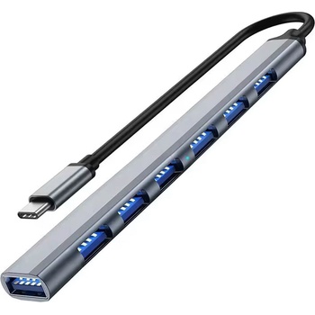 DeTech USB хъб DeTech, 7 порта, USB-C към 7хUSB3.0, Сив - 17850 (17850)