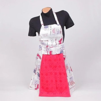 Image 1 of Готварска престилка в бяло с апликации и червена кърпа