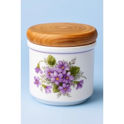 Dóza s dreveným uzáverom A malá FIALKY Český porcelán Dubí