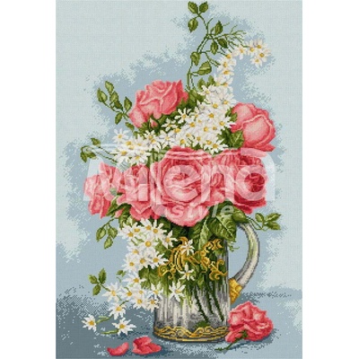 Ваза с рози и маргаритки - гоблен със схема конци Ariadna 1: 1