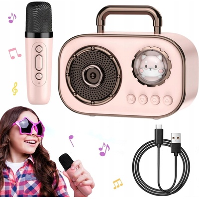Karaoke sada AMT růžový Bluetooth reproduktor se 2 mikrofony