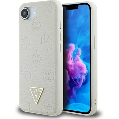 GUESS Калъф Guess Grained Hot Stamp Peony Triangle Logo MagSafe за iPhone 16e - бежов (3666339453329)