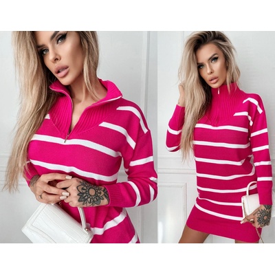 Fashionweek dámské svetrové šaty pletené šaty,tunika se stojáčkem a zipem NB72306 fuchsie – Zboží Mobilmania
